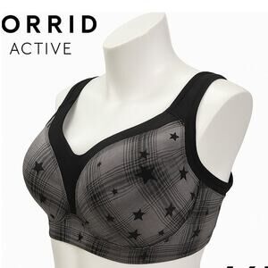Torrid Active 48B Star Print Sports Bra – Gray Black Plaid Power Mesh Support